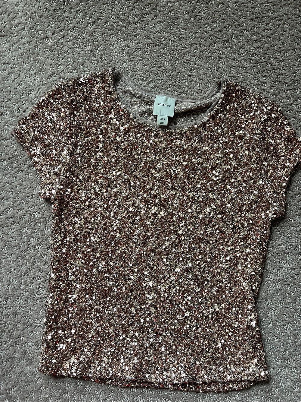 Maeve Rose Gold Sequin Short Sleeve Top